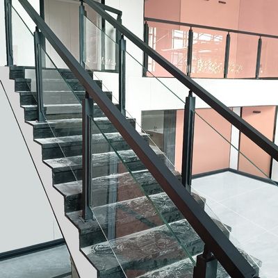 Modern Design Style Wall Mounted Staircase Tempered Glass Railing with Post Baluster