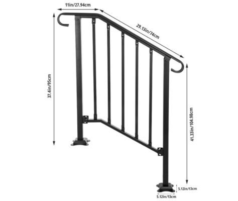 Stylish Indoor Stair Guardrail Iron Riser Flooring Balustrades Balcony Steel Railing